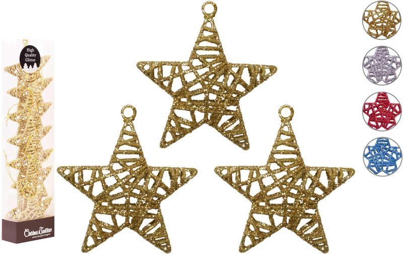 Photo 1 of Christmas Traditions 4 inch 3D Gold Glittered Rattan Star Ornaments Hanging Tree/X'Mas Gifts/X'Mas Table Decorations (Set of 8)