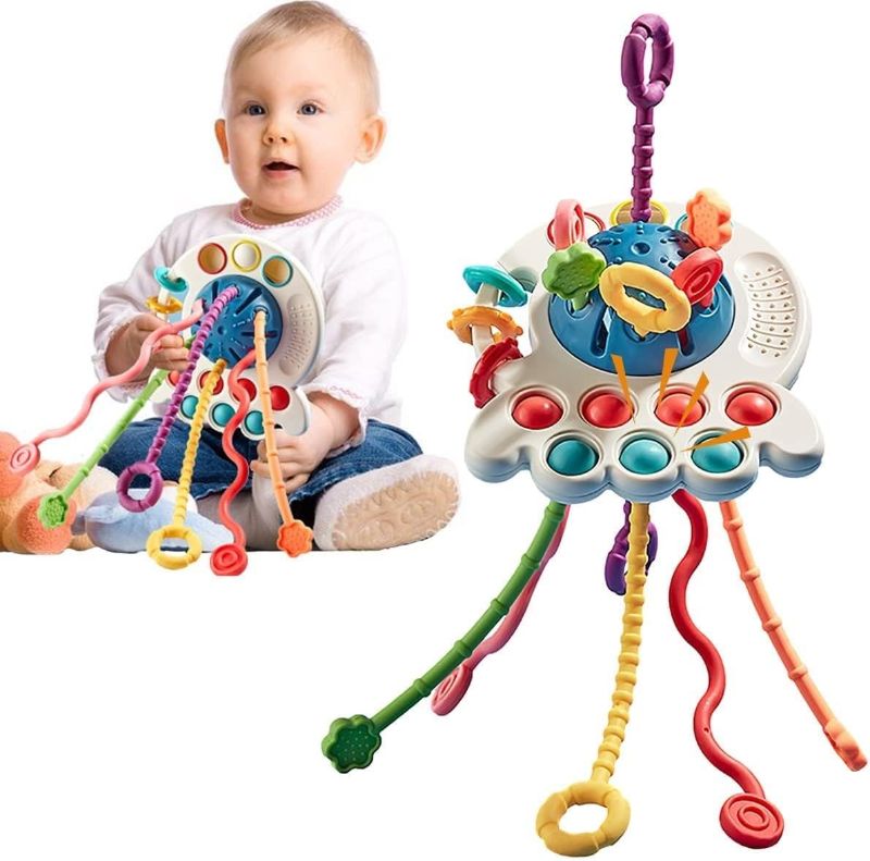 Photo 1 of UNTSETIR Montessori Toys for 18M+, Food Grade Silicone Pull String Activity Toy, Baby Toys Montessori, Baby Sensory Toys, Travel Toys for Babies (Octopus)