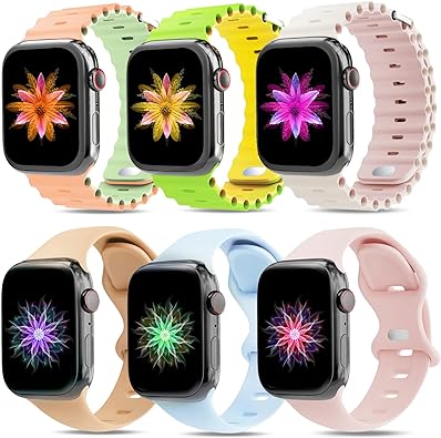 Photo 1 of 6 Pack Ultra Ocean Band Compatible Apple Watch Band 38 40 41 44 45 49mm,Waterproof Silicone Ocean Sport Band Compatible Apple Watch Ultra Banbs 8 7 6 5 4 3 2 1 SE Women Men 