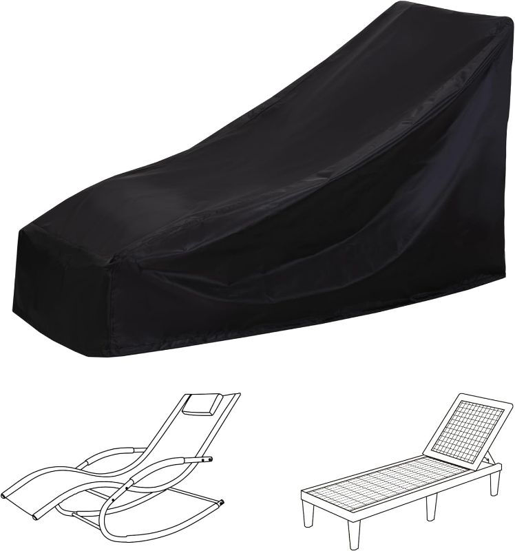 Photo 1 of mansion home Waterproof Lounge Chair Cover, Heavy Duty Outdoor Chaise Lounge Cover with Vents, Black 