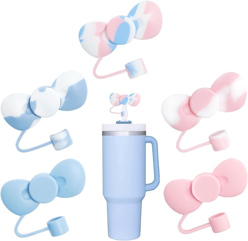 Photo 1 of SEEZIZI 5 pcs Cute Bow Straw Covers Cap Toppers Compatible with Stanley 30&40 oz Tumbler Cups,Reusable Cute Silicone Straw Tips Lids Protectors for 0.4 in/10mm Stanley Cups Straws Accessories 