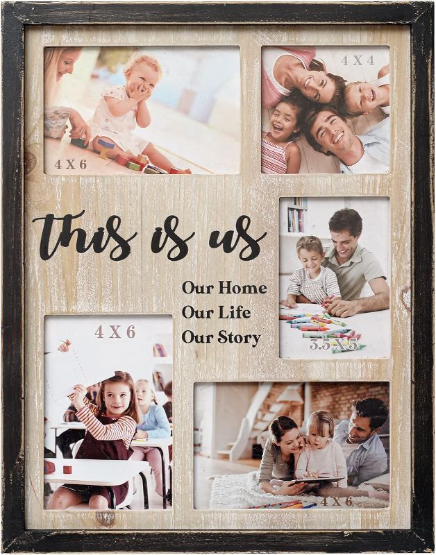 Photo 1 of SwallowLiving Black Rustic Collage Picture Frame 12.5 * 16 inch Free Standing Farmhouse This is us Photo Frame Includes Hanging Hardware for Wall (Three 4 * 6 + 4 * 4 + 3.5 * 5)