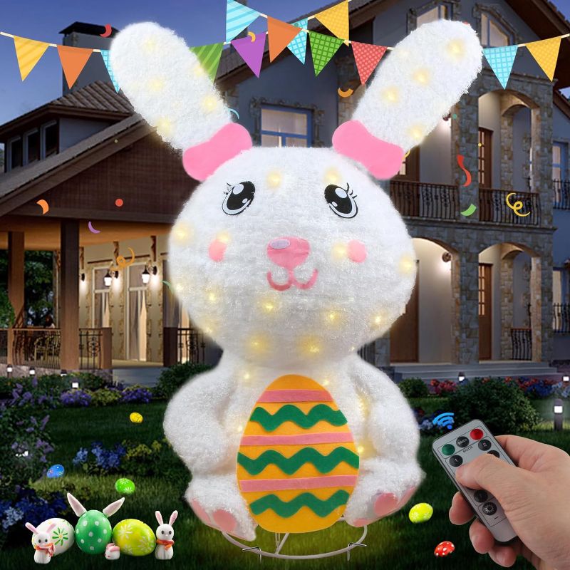 Photo 1 of MZD8391 3.3FT Lighted Easter Bunny Decorations Outdoor Indoor, Collapsible Light Up Big Easter Rabbit Easter Egg Yard Decoration Light Decor for Front Door, Patio, Lawn, Garden with Remote Control 
