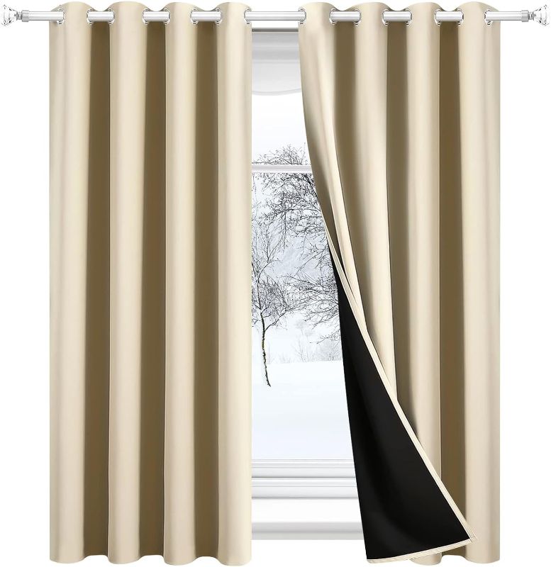 Photo 1 of Orger Beige 100% Blackout Curtains Drapes,Grommet Thermal Insulated Drapes for Bedroom Living Room, W42 x L84 Inch, 2 Panels