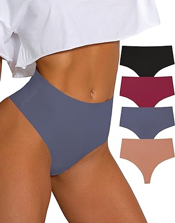 Photo 1 of HORISUN Women Thongs High Waisted Breathable No Show Panties for Women Seamless Underwear 4 Pack Large