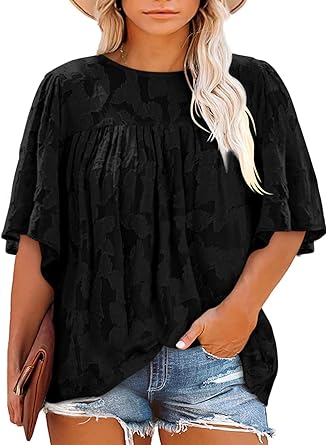 Photo 1 of Happy Sailed Womens Plus Size Tunic Tops Summer Short Sleeve V Neck/Crew Neck Loose Casual Tee Shirt(1X) 
