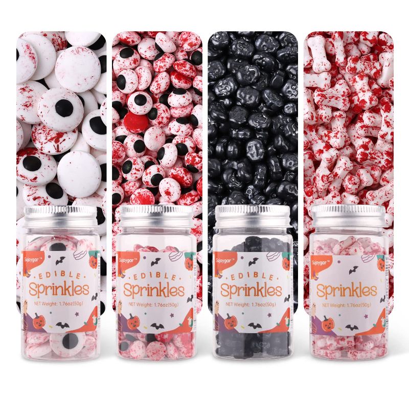 Photo 1 of Halloween Sprinkles, Food Grade 50g/Bottle, Halloween Sprinkles for Cake Decorating, Blood Eyes Sprinkles, Blood Bone Sprinkles, Mix Sprinkles for Cupcakes Decorating, Baking, Toppers Cookies
