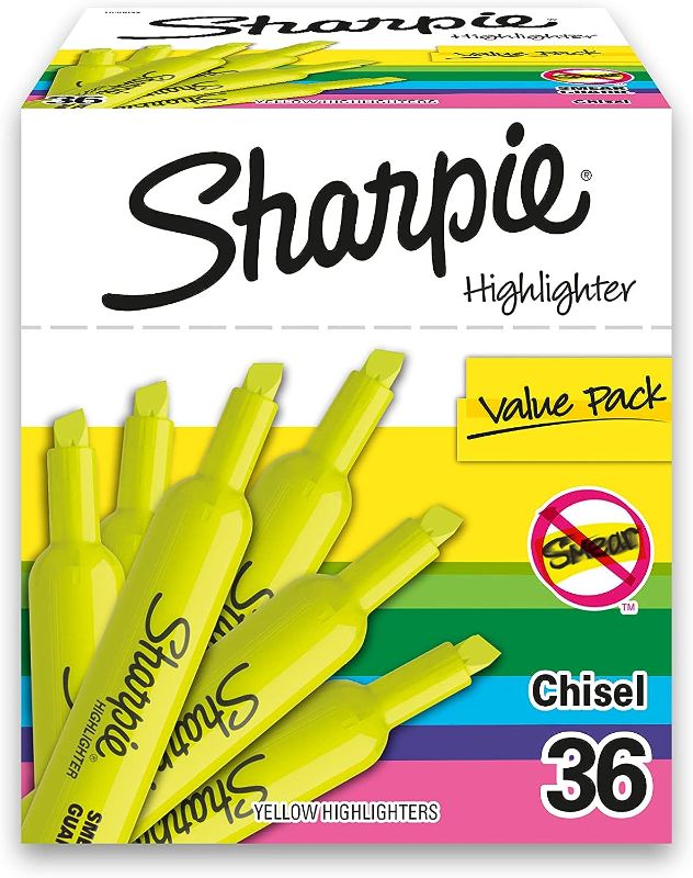 Photo 1 of SHARPIE Tank Style Highlighters, Chisel Tip, Fluorescent Yellow, 36 Count
