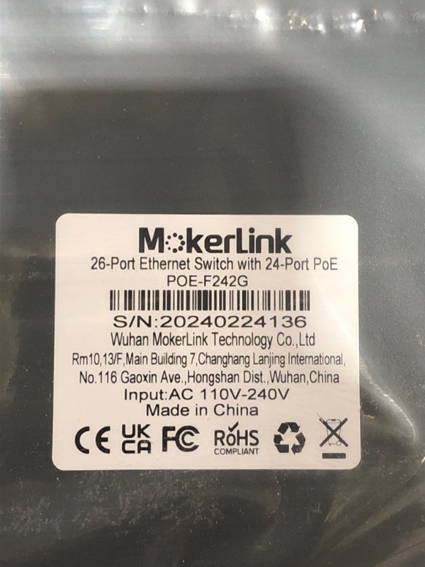 Photo 3 of MokerLink 24 Port PoE Switch with 2 Gigabit Uplink Ethernet Port, 400W High Power, Support IEEE802.3af/at, Rackmount Unmanaged Plug and Play PoE+ 