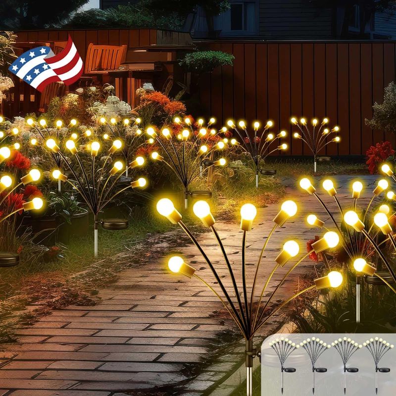 Photo 1 of 2024 Solar Garden Lights, 4 Pack Solar Firefly Lights, Solar Outdoor Lights Waterproof, Firefly Lights, Sway by Wind, Solar Swaying Fairy Light for Yard Patio Pathway Garden Decoration (Warm White)