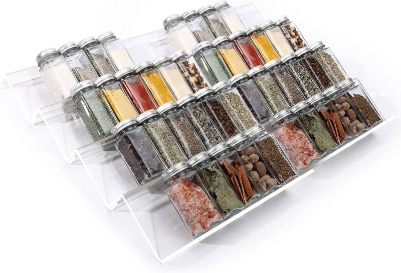 Photo 1 of MIUKAA Clear Acrylic Spice Drawer Organizer, 4 Tier- 2 Set Expandable From 9" to 18" Seasoning Jars Drawers Insert, Kitchen Spice Rack Tray for Drawer/Countertop (Jars not included)
