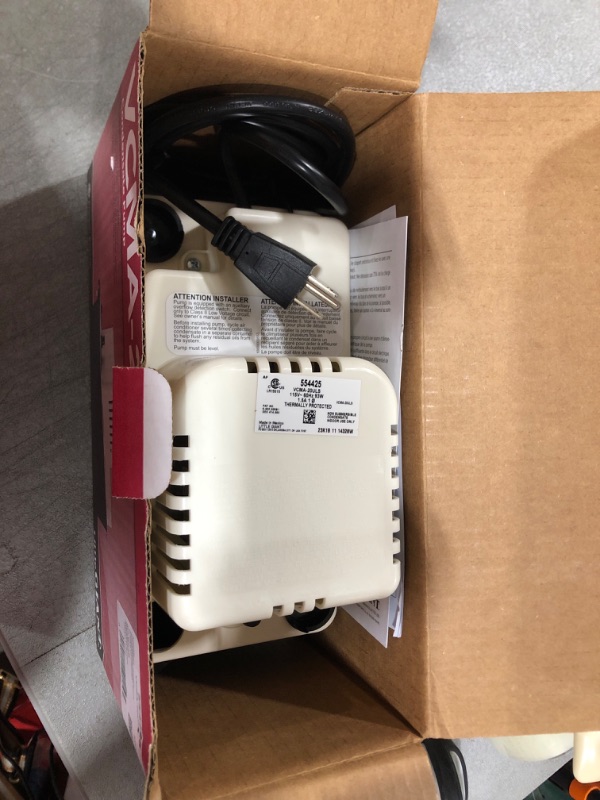 Photo 2 of Little Giant VCMA-20ULS 115 Volt, 80 GPH, 1/30 HP Automatic Condensate Removal Pump with Safety Switch, White/Black, 554425 115 Volts 115V, Safety Switch Pump