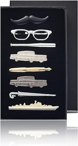 Photo 1 of EvmAsaLQ 8PC Modeling Tie Clips for Men Silver Gold Black Grey Tie Clip Cars Warship Glasses Beard Baseball Umbrella Tie Bar Suitable for Holiday Gifts, Family Parties, and Anniversaries.… 