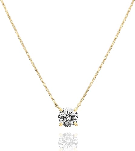 Photo 1 of PAVOI 14K Gold Plated Crystal Solitaire 1.5 Carat (7.3mm) CZ Dainty Choker Necklace | Gold Necklaces for Women 