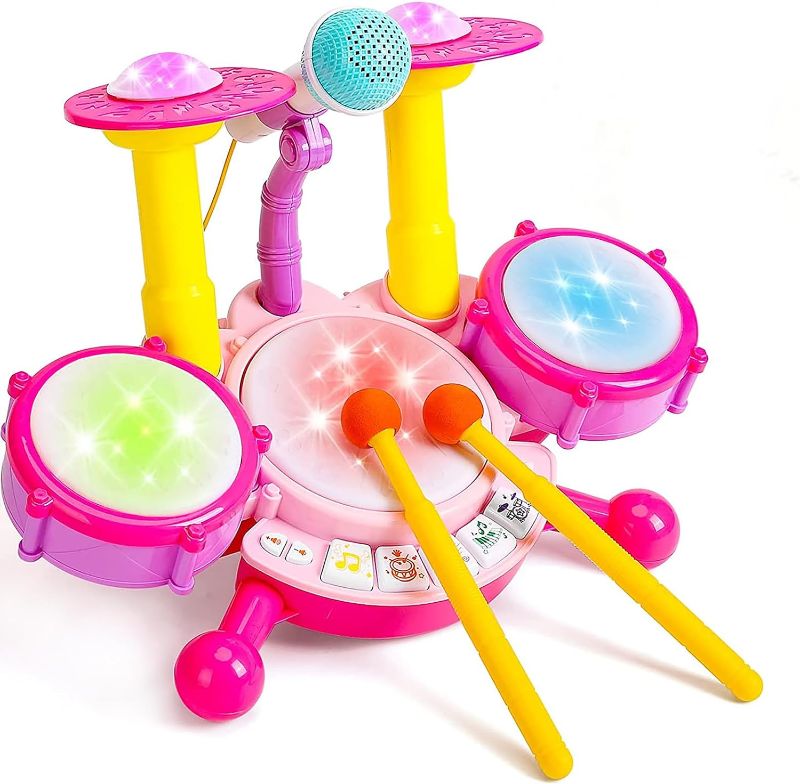 Photo 1 of Drum Set for Kids with 2 Drum Sticks and Microphone, Musical Toys Gift for Toddlers… 