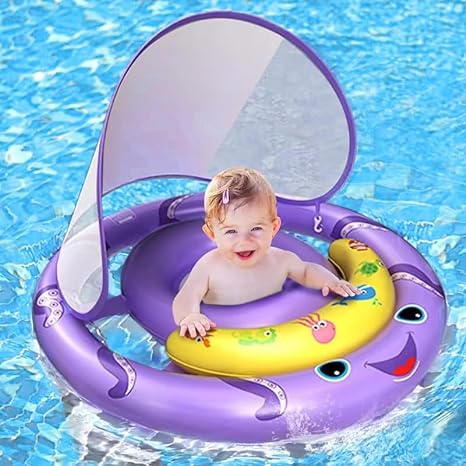 Photo 1 of AnbQuik Baby Pool Float with Removable UPF50+ Sun Protection Canopy, Octopus Baby Swim Floats for 6-24 Months Infant, Extra Wide Dual Air Chambers Anti-Roll Safety Design, Adjustable & Breathable Seat 