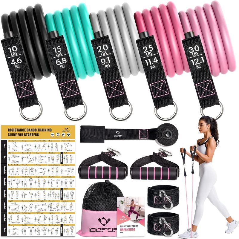 Photo 1 of Resistance Bands with Handles for Women, 5 Level Exercise Bands Workout Bands for Physical Therapy, Yoga, Pilates, Door Anchor, Storage Pouch 10-100 LBS Colour