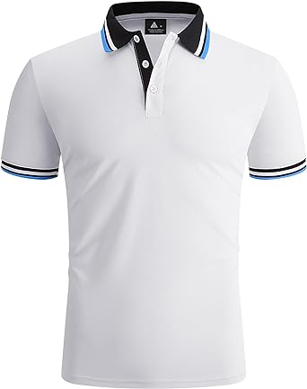 Photo 1 of TEREDIER Mens White Polo Shirts Short Sleeve Moisture-Wicking Contrast Collar Polo Shirt Tennis Golf Polo Shirt Large