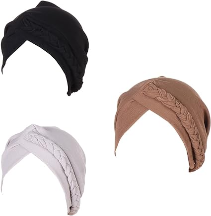 Photo 1 of Lucky staryuan ® 3Pack Chemo Cancer Headwear for Women Double-wear Pre-Tied Twisted Braid Hair Cover Turban Headwear 