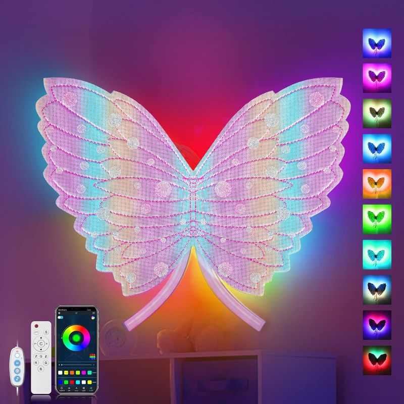 Photo 1 of Night Light for Kids, Butterfly Led Light for Bedroom Stick on The Wall, Music Sync RGB Color Changing Wall Sconces with Remote and App Control,Coolest Decorations for Room Home Party(Purple)