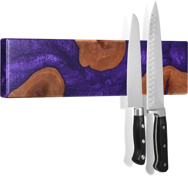 Photo 1 of VIROTEE Magnetic Knife Holder for Wall, Epoxy Resin Knife Holder, Magnetic Wood River Knife Strip No Drilling 12 Inch, Knife Bar/Rack for Chef Purple 12 Inch Purple