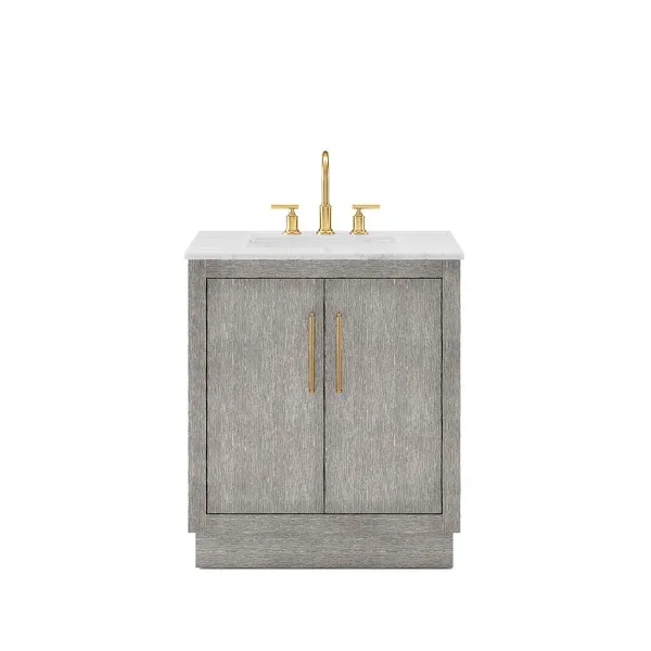 Photo 1 of Kamila 30" Carrara White Marble Countertop Bath Vanity in Grey Oak with Faucet