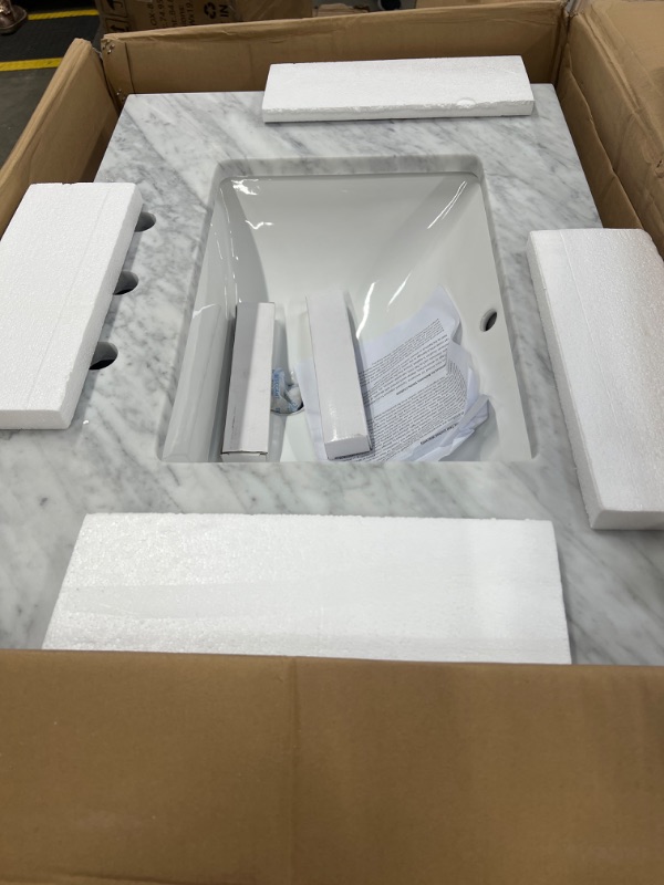 Photo 1 of Kamila 30" Carrara White Marble Countertop Bath Vanity in Grey Oak with Faucet