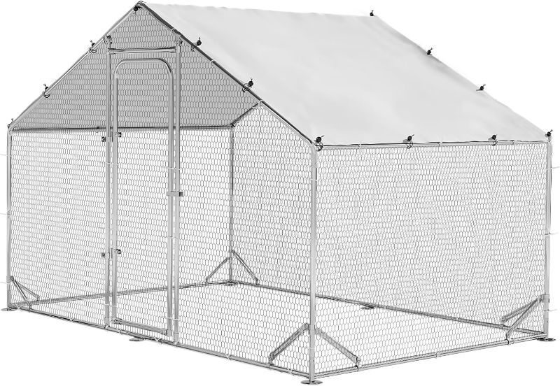 Photo 1 of LEMBERI Metal Chicken Coop Spire Roof Walk in Chicken Run Pen for 6 Chickens, Galvanized Rabbits Duck Poultry Cage with Waterproof Cover for Outdoor,Backyard and Farm
