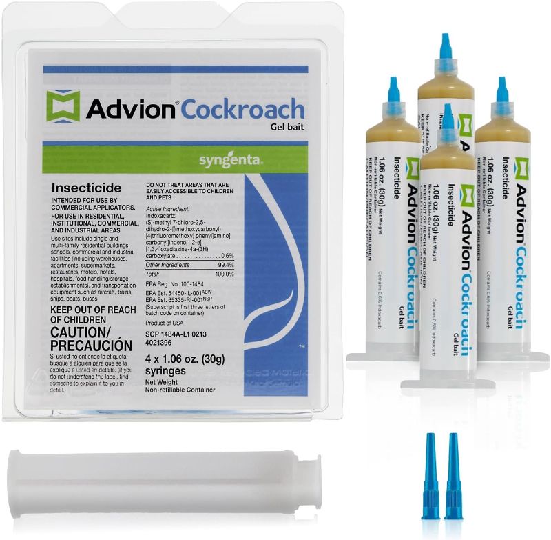 Photo 1 of Advion Cockroach Gel Bait, 4 Tubes x 30-Grams, 1 Plunger and 2 Tips, German Roach Insect Pest Control, Indoor and Outdoor Use, Roach Killer Gel for American, German and Other Major Cockroach Species