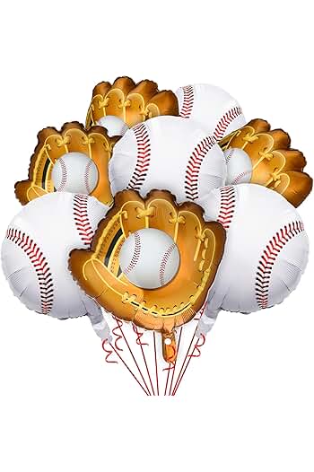 Photo 1 of 9 Pcs Baseball Balloons and Baseball Glove Balloons 20 Inch Sports Mylar Balloon for Baseball Themed Birthday Party Supplies Baby Shower Decoration