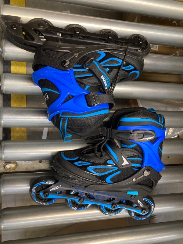 Photo 1 of 2PM SPORTS Vinal Girls Adjustable Flashing Inline Skates, All Wheels Light Up, Fun Illuminating Skates for Kids and Men- Azure Small (1Y-4Y US) Azure & Blue Medium - Big Kid (1-4 US)
