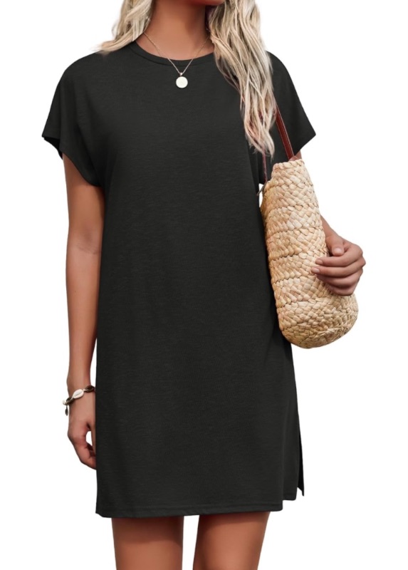 Photo 1 of AI'MAGE Women's Coverup Short Sleeve T-Shirt Dress Casual Loose Slit Knee Length Beach Mini Dress S-XXL