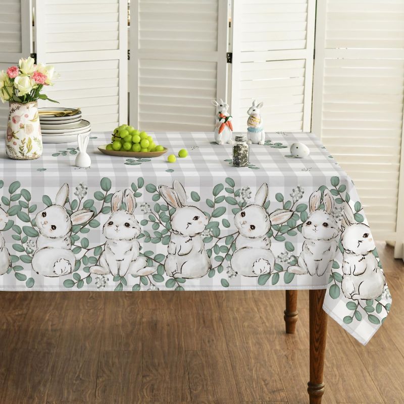 Photo 1 of Horaldaily Easter Tablecloth 60×140 Inch, Spring Bunnies Eucalyptus Washable Table Cover for Party Picnic Dinner Decor https://a.co/d/0Vh47bj