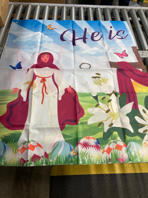 Photo 2 of Ledander 71×43 inch Spring Christian Backdrop Banner Decorations - He is Risen Religious Cross Extra Large Background Banner Party Supplies for Easter Christian Party Decoration (Style-A) https://a.co/d/1o86yyP