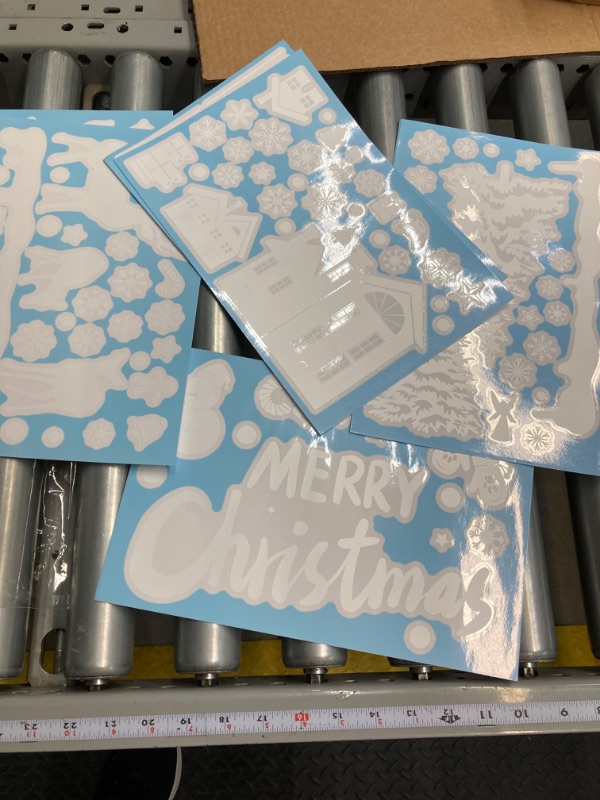 Photo 2 of 9 Sheets Glitter Blue Snowflake Window Clings Decals Christmas Glass Static Stickers for Xmas Holiday Winter Decoration
