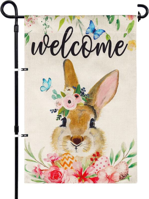 Photo 1 of Happy Easter Bunny Garden Flag 12.5x18 Inch Double Sided Outside, Spring Easter Rabbit Yard Outdoor Flag https://a.co/d/cTgfYPs