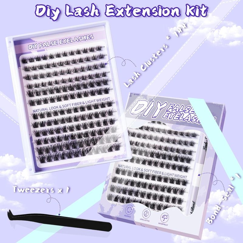 Photo 1 of DIY Lash Extension Kit, 144 Pcs Lash Clusters Eyelash Extension Kit C D Curl Individual Lashes with Bond and Seal 8mm-16mm for Self Application, Extensions Wispy Lashes Cluster DIY at Home
