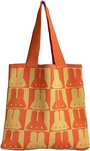 Photo 1 of Women's knitted handbag, rabbit shoulder bag, cute wool woven bag Crochet tote bag
