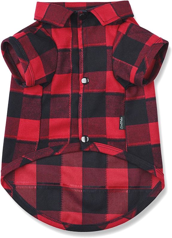 Photo 1 of Dog Shirt Plaid Puppy Clothes for Small Medium Large Dogs Cats Boy Girl Kitten Soft Pet T-Shirt Breathable Tee Outfit Adorable Grid Apparel Halloween Thanksgiving [Red#1; L]
