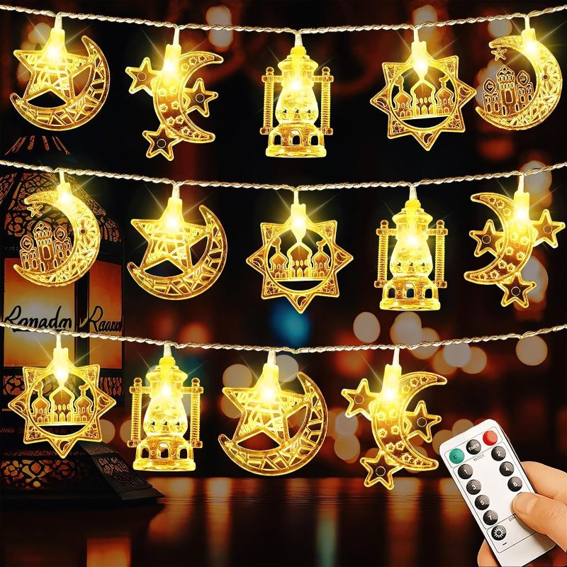 Photo 1 of [ 8 Modes & Timer ] 16 FT Moon Star Ramadan 30 LEDs String Lights with Remote Control, Eid Mubarak Fairy Lights Decor for Ramadan Decorations, Battery Operated Eid Decorative Lights (Warm White) https://a.co/d/hy7tV0M