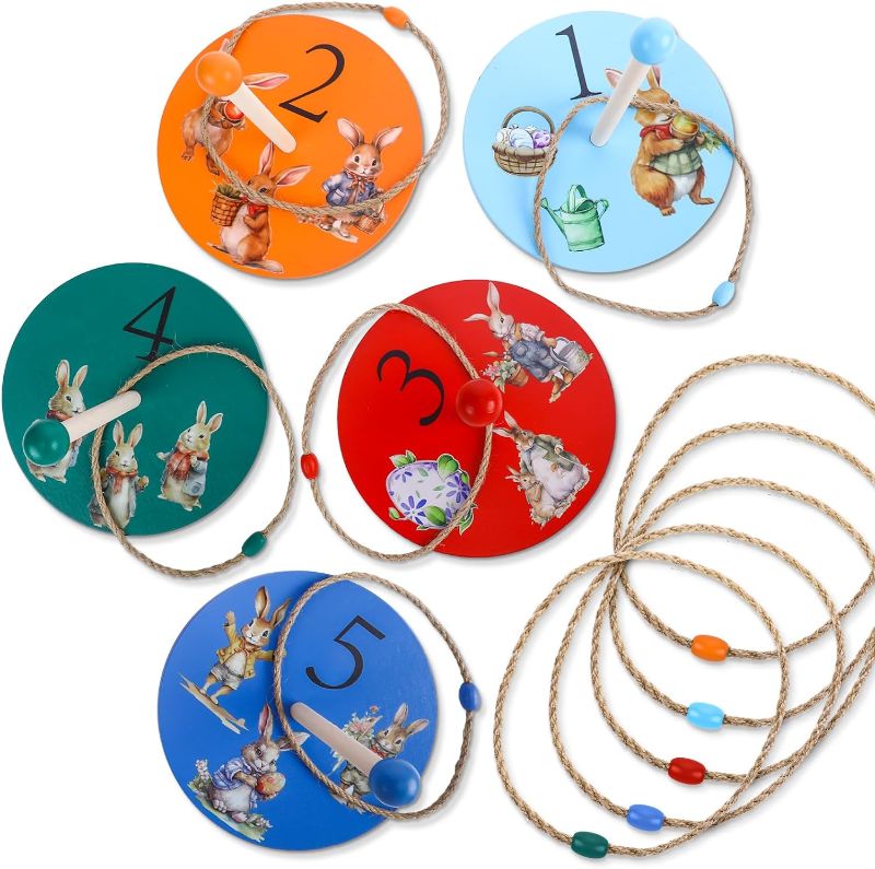 Photo 1 of Blueweenly 5 Set Easter Bunny Ring Toss Game for Kids Include 5 Pcs Animal Wood Bases 5 Pcs Targets Rods 10 Pcs Rope Rings for Easter Party Games Backyard Lawn Indoor Outdoor Activity Presents https://a.co/d/7XeqxYh