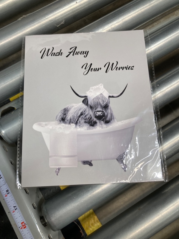 Photo 3 of  Animals Bathroom Wall Art Funny Highland Cow Sitting on Toilet Reading Newspaper Posters Pictures Monkey Penguin in Tub Bath Paintings Rustic Farmhouse Canvas Prints for Wall Decor Unframed https://a.co/d/6e1oU6n