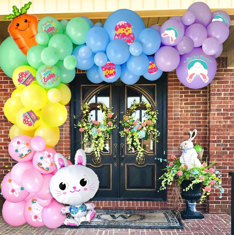 Photo 1 of 122 Pcs Easter Balloons Garland Arch Kit,Green Yellow Purple Balloons With Bunny Carrot Foil Balloons for Easter Bithday Spring Happy Easter Theme Party Supplies https://a.co/d/67ISQF4