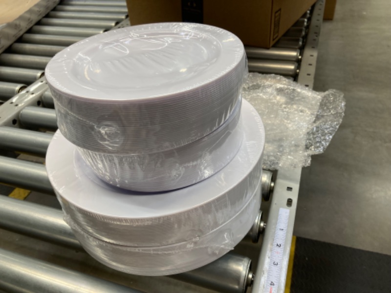 Photo 1 of KIRE 60PCS White Disposable Plates - Heavy Duty White Plastic Plates for Party/Wedding - Include 30Pieces 10.25inch White Dinner Plates and 30Pieces 7.5inch White Dessert/Salad Plates https://a.co/d/7IMJZOE