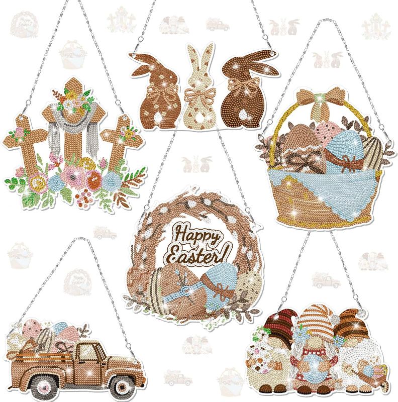 Photo 1 of Chitidr 6 Pcs Easter Diamond Painting Wreath 5D DIY Bunny Cross Eggs Truck Diamond Painting Hanging Signs Crystal Paint Diamond Art Ornaments Kits for Easter Spring Door Window Decor https://a.co/d/1GhyxTa