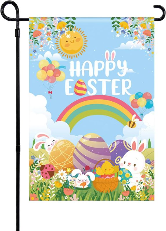 Photo 1 of HILIVESVALUE Colorful Easter Bunny Garden Flag,12x18 Inch Double Sided Outdoor Decoration Banner,Outdoor Flower Yard Decoration for Spring Happy Easter Party https://a.co/d/c4rkd02