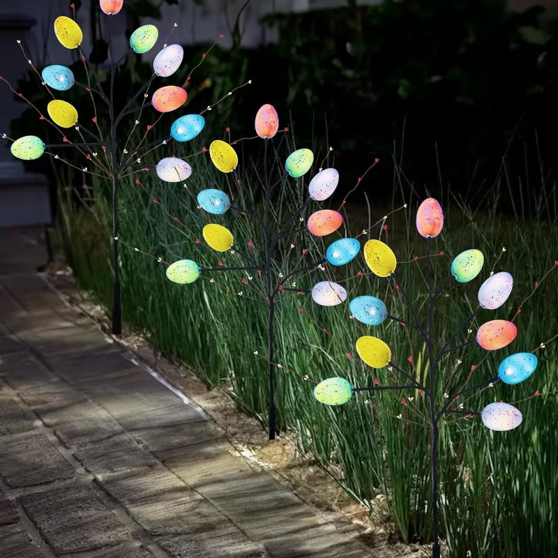 Photo 1 of Dazzle Bright 3 Pack 30 LED Easter Egg Floral Outdoor Decorations, 29 inch Artificial Stems Branches with Berries, Battery Operated Easter Pathway Marker Stakes for Yard Lawn Garden Home Decor https://a.co/d/cUCS1k8