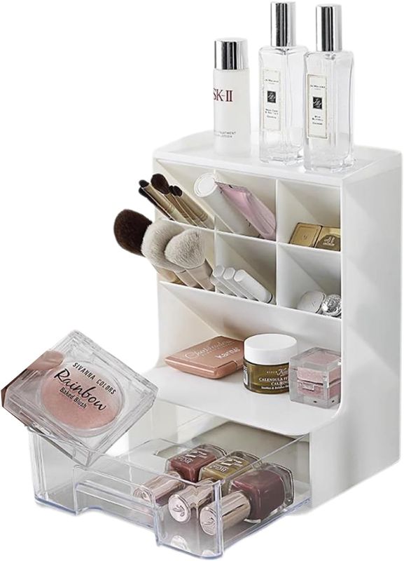 Photo 1 of Skin care Makeup Organizer, Large Capacity with Drawers for Vanity, Makeup Brush, Nail Polish and Beauty Supplies Holder for Lipstick, Brushes, Lotions, Eyeshadow, and Jewelry (white) https://a.co/d/4W5VetH