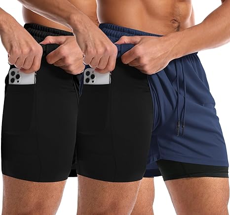 Photo 1 of Aolesy Men's Gym Shorts 2 in 1 Running Workout Shorts 5'' Quick Dry Training Athletic Shorts for Men with Phone Pockets
