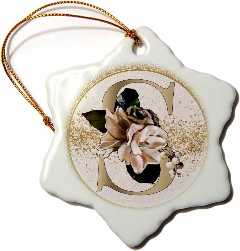 Photo 1 of 3dRose Glam Image of Gold Image of Glitter Floral Monogram Initial S - Ornaments (ORN_360005_1)

